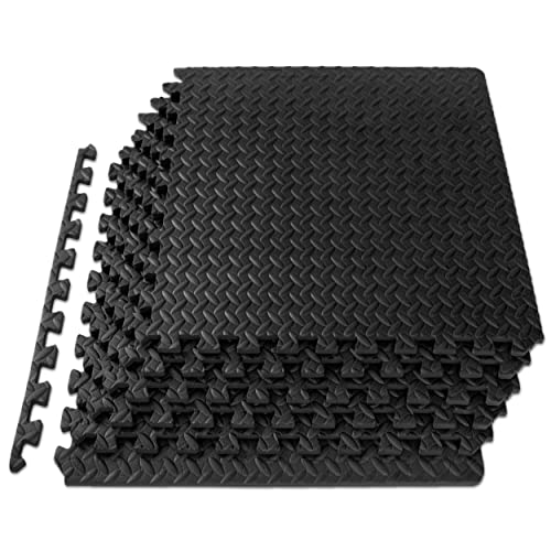 ProsourceFit Exercise Puzzle Mat ½ inch, 24 SQ FT, 6 Tiles, EVA Foam Interlocking Tiles Protective and Cushion Flooring for Gym Equipment, Exercise and Play Area, Black