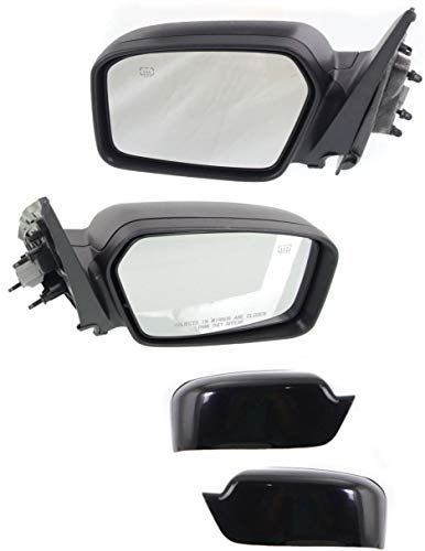 Kool Vue Mirror Set of 2 Compatible with 2006-2012 Ford Fusion, Fits 2006-2011 Mercury Milan Driver and Passenger Side Heated, With 1 Paintable and 1 Textured Black Cap, With Puddle Light, Power Glass