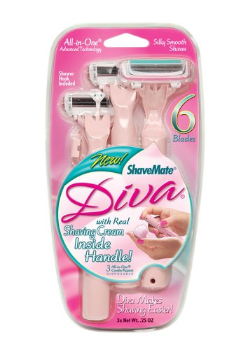 ShaveMate Diva 6 For Women Three Pack of Razors with Real Shaving Cream in the Handle
