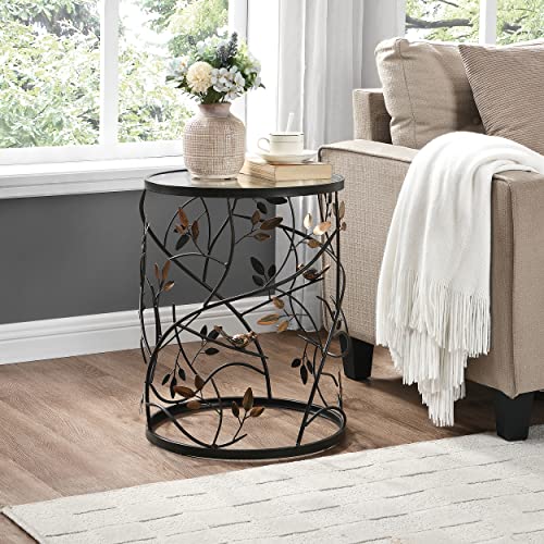 FirsTime & Co. Bronze Bird And Branches End , Side Table, Night Stand, Metal and Glass, 16.5 x 16.5 x 22 inches