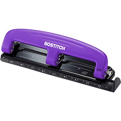 Bostitch Office EZ Squeeze Reduced Effort 3-Hole Punch, 12 Sheets, Purple (2105), 1.6″ x 3″ x 11″