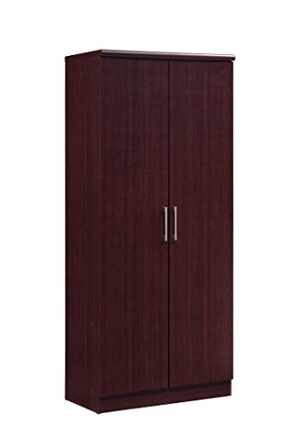 HODEDAH IMPORT Hodedah 2 Door Wardrobe with Adjustable/Removable Shelves & Hanging Rod, Mahogany