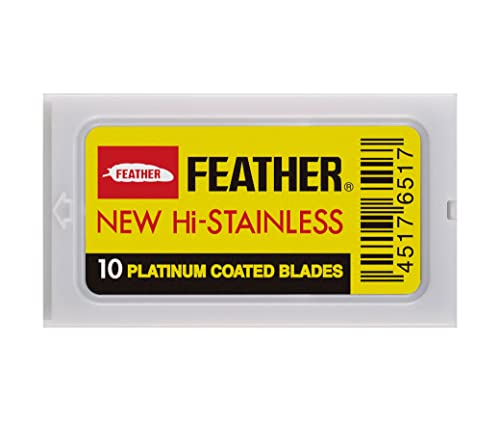 Feather Double Edge Safety Razor Blades – (50 Count) – Platinum Coated Hi-Stainless Steel Razor Blades – Fits Most Safety Razors – Super Sharp for Close Shaves – Made in Japan
