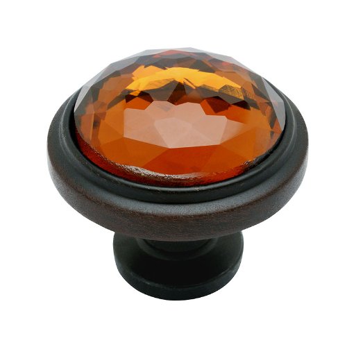 Cosmas 5317ORB-A Oil Rubbed Bronze Cabinet Hardware Round Knob with Amber Glass – 1-1/4″ Diameter