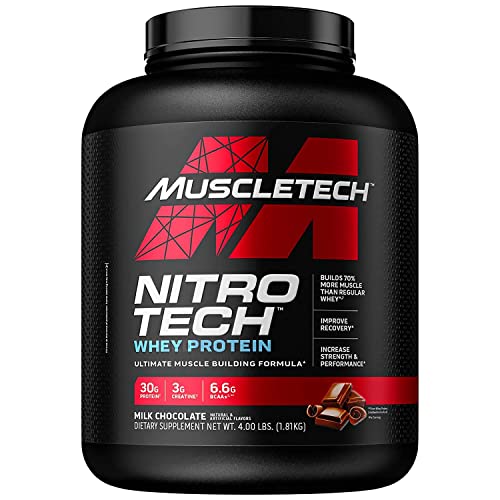 Whey Protein Powder | MuscleTech Nitro-Tech Whey Protein Isolate & Peptides | Milk Chocolate, 4 Pound (Pack of 1), 40 Servings