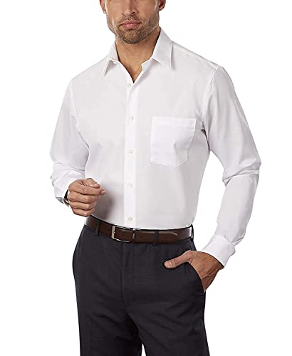 Van Heusen Men’s Poplin Fitted Solid Point Collar Dress Shirt, White, 16.5″ Neck 34″-35″ Sleeve