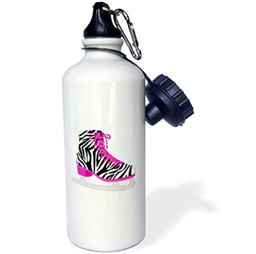 3dRose “Zebra and Hot Pink Ice Skate Image” Sports Water Bottle, 21 oz, White