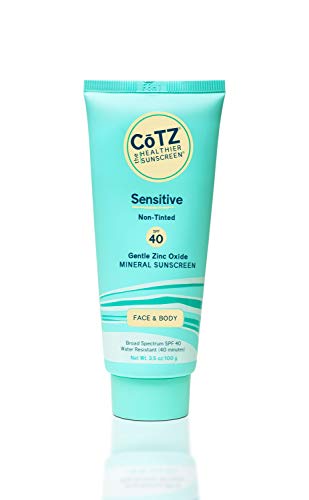 COTZ Sensitive Non-Tinted Zinc Oxide Mineral Sunscreen for Body and Face; Broad Spectrum SPF 40; 3.5 oz / 100 g