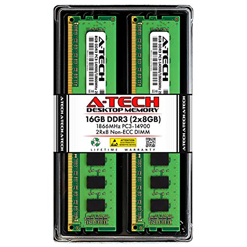 A-Tech 16GB DDR3 1866MHz Desktop Memory Kit (2 x 8GB) PC3-14900 Non-ECC Unbuffered DIMM 240-Pin 2Rx8 1.5V Dual Rank Computer RAM Upgrade Sticks