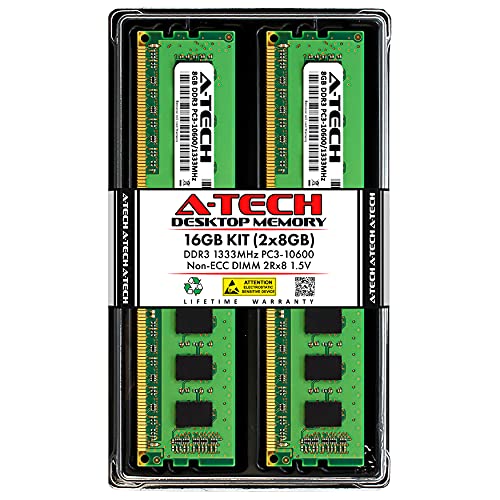 A-Tech RAM 16GB Kit (2x8GB) DDR3 1333 MHz PC3-10600 DIMM – Desktop Computer Memory – CL9 2Rx8 1.5V 240-Pin UDIMM Non-ECC Unbuffered Upgrade Modules