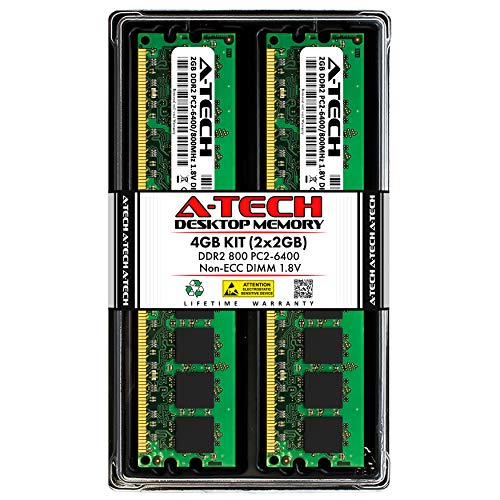 A-Tech 4GB (2x2GB) DDR2 800MHz UDIMM PC2-6400 CL6 1.8V DIMM Non-ECC Unbuffered Desktop RAM Memory Modules