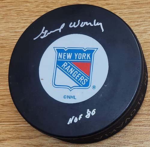 Autographed Gump Worsley New York Rangers Hocley Puck