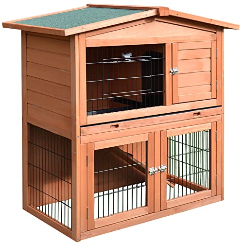 Pawhut 40″ Wooden Rabbit Hutch Small Animal House Pet Cage