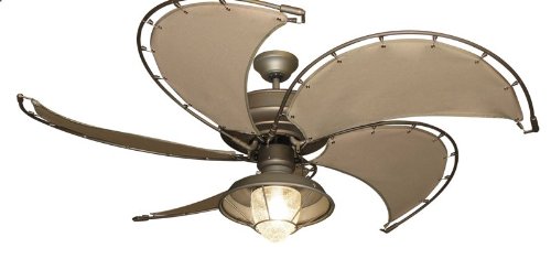 Gulf Coast Fans Raindance Nautical Ceiling Fan in Antique Bronze with Khaki Canvas Spring Frame Blades and Light