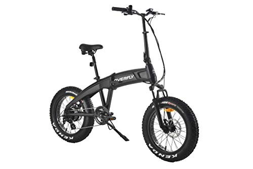 Overfly Hummer 20″x4″Fat Tire Electric Folding Bike for Commuter with 500W Bafang Motor, 48V/10.4A Battery, 7 Speed,Front Suspension Fork