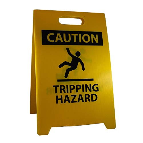 NMC FS36 CAUTION TRIPPING HAZARD Sign with Graphic – 12 in. x 19 in. Corrugated Plastic, Double-Sided Floor Sign with Black on Yellow
