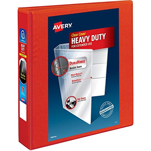 Avery Heavy Duty View 3 Ring Binder, 1.5″One Touch EZD Ring, Holds 8.5″ x 11″ Paper, 1 Red Binder (79171)