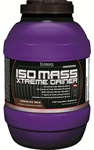 Ultimate Nutrition ISO Mass Xtreme Gainer, Weight Gainer Protein Powder with Creatine, 60 Grams of Protein, Whey Isolate Protein Powder for Lean Muscle Gain, 10 LBS with 30 Servings, Chocolate