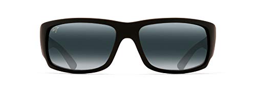 Maui Jim Men’s and Women’s World Cup Polarized Wrap Sunglasses, Matte Black Rubber/Neutral Grey, Large