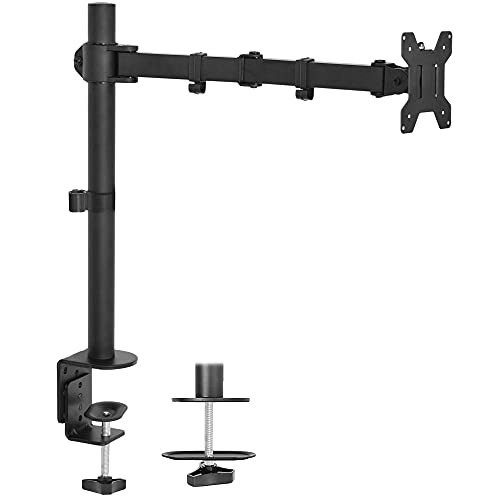 VIVO Single Monitor Arm Desk Mount, Holds Screens up to 32 inch Regular and 38 inch Ultrawide, Fully Adjustable Stand with C-Clamp and Grommet Base, VESA 75x75mm or 100x100mm, Black, STAND-V001