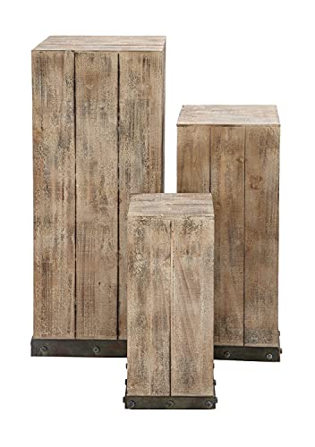 Deco 79 Rustic Wood Square Pedestal Table, Set of 3 39″, 30″, 22″H, Brown