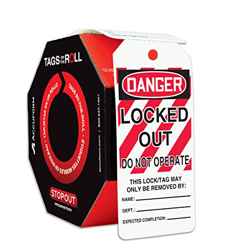 Accuform 100 Lockout Tags by-The-Roll, Danger Locked Out Do Not Operate, US Made OSHA Compliant Tags, Tear & Water Resistant PF-Cardstock, 6.25″x 3″, TAR416