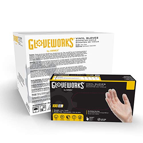 GlovePlus GLOVEWORKS Clear Vinyl Industrial Gloves, Case of 1000, 3 Mil, Size Medium, Latex Free, Powder Free, Food Safe, Disposable, Non-Sterile, IVPF44100