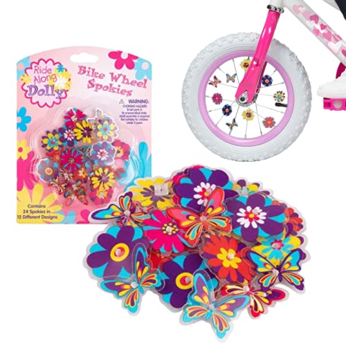 Bike Wheel Spokes – Ride Along Dolly Colorful Flower and Butterfly Bicycle Spokes Attachments- Cute Bike Accessories for Kids (24 Pcs, 12 Different Designs)