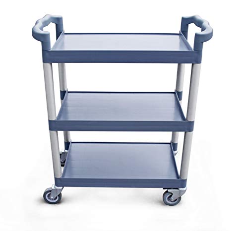 New Star Foodservice 54569 350-Pound Plastic 3-Tier Utility Bus Cart with Locking Casters, 42.5 “x19.5″ x 38.5”, Gray