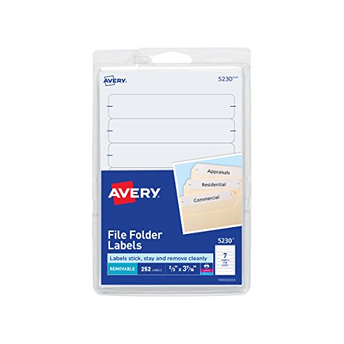 Avery File Folder Labels on 4″ x 6″ Sheets, Removable Adhesive, White, 2/3″ x 3-7/16″, 252 Labels (5230)