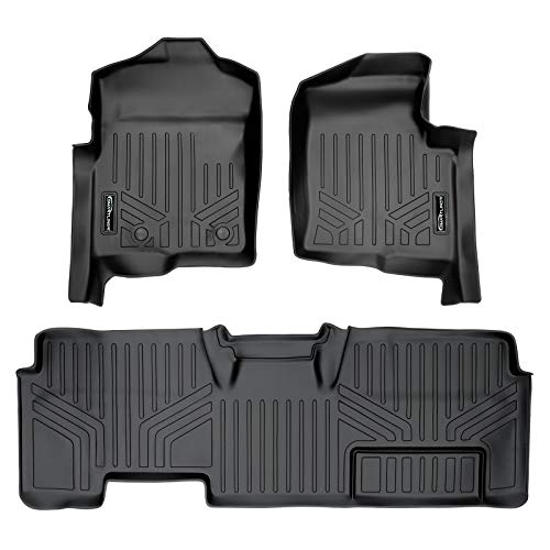 MAXLINER Floor Mats 2 Row Liner Set Black for 2011-2014 Ford F-150 SuperCab Non Flow Center Console