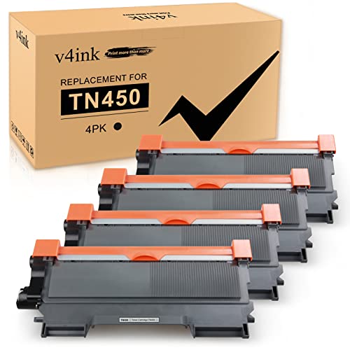 v4ink Compatible Replacement for Brother TN450 TN420 Black Toner Cartridge High Yield to use for HL-2240d HL-2270dw HL-2280dw MFC-7360n MFC-7860dw IntelliFax 2840 2940 4-Packs