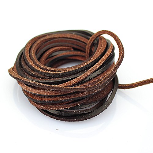 LolliBeads (TM) 3mm Flat Genuine Leather Strip Cord Braiding String Dark Brown Espresso (5 Yards)