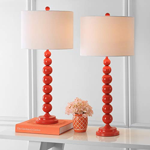 SAFAVIEH Lighting Collection Jenna Modern Contemporary Orange Stacked Ball 32-inch Bedroom Living Room Home Office Desk Nightstand Table Lamp Set of 2 (LED Bulbs Included)