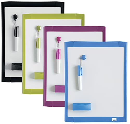 Nobo 1903816 Mini Magnetic Whiteboard with Coloured Frame, Dry Wipe, Wall Mountable, Includes Whiteboard Pen, Magnets, Eraser & Foam Adhesive Mounting Pads,Light Blue,216 x 280 mm