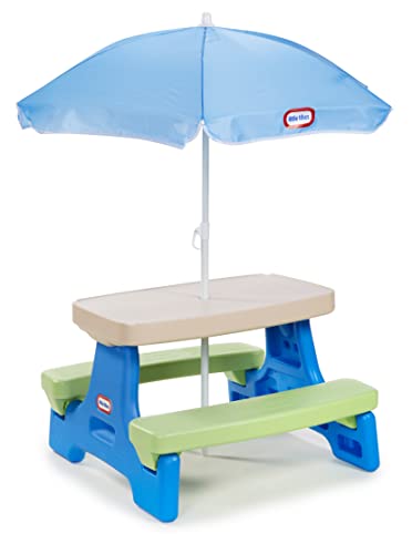 Little Tikes Easy Store Picnic Table with Umbrella, Multi Color, 42.00”L x 38.00”W x 19.75”H
