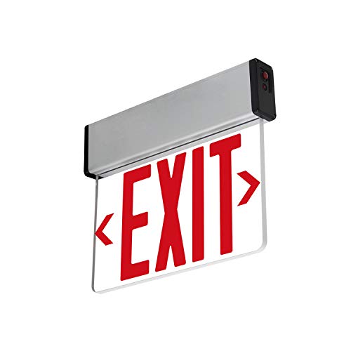 LFI Lights | Edge-Lit Red Exit Sign | Modern Design Brushed Aluminum Housing | All LED | Single-Sided Clear Acrylic Panel | Hardwired with Battery Backup | UL Listed | ELSM-R