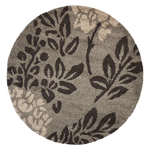 SAFAVIEH Florida Shag Collection 4′ Round Smoke / Dark Brown SG456 Floral Non-Shedding Living Room Bedroom Dining Room Entryway Plush 1.2-inch Thick Area Rug
