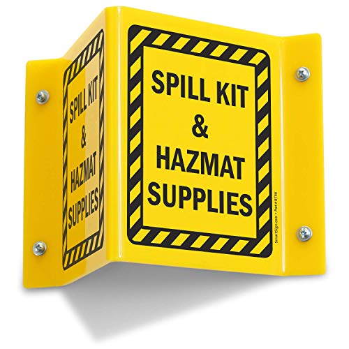 SmartSign – S-8988-AV-06 “Spill Kit & Hazmat Supplies” Projecting Sign | 5″ x 6″ Acrylic Black on Yellow