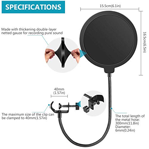 Neewer Professional Microphone Pop Filter Shield Compatible with Blue Yeti and Any Other Microphone, Dual Layered Wind Pop Screen With A Flexible 360 Degree Gooseneck Clip Stabilizing Arm | The Storepaperoomates Retail Market - Fast Affordable Shopping