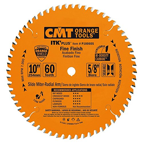CMT P10060S ITK Plus Finish Sliding Compound Saw Blade, 10 x 60 Teeth, 10° ATB+Shear with 5/8-Inch bore