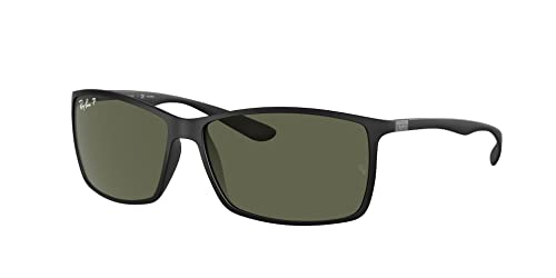 Ray-Ban Men’s RB4179 Liteforce Square Sunglasses, Matte Black/Polarized Green, 62 mm
