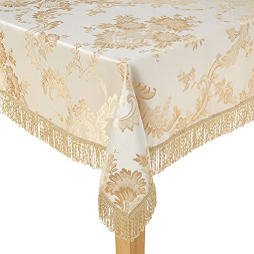 Violet Linen Majestic Damask Design Tablecloth – Beige 60″ by 140″ Oblong/Rectangle