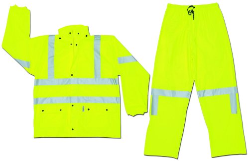 MCR Safety 5182M Luminator Class 3 Stretch Polyurethane/Cotton-Polyester Blend 2-Piece Suit with Roll-Up Hood and 3M Reflective Material, Fluorescent Yellow, Medium