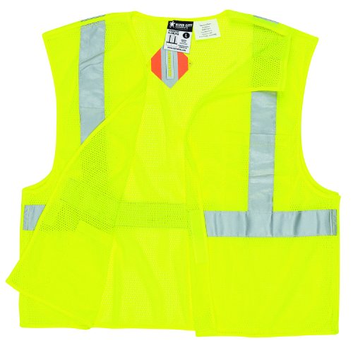 MCR Safety CL2MLPFRL Class 2 Polyester Flame-Retardant Safety Vest with 2-Inch Silver Stripe, Fluorescent Lime, Large