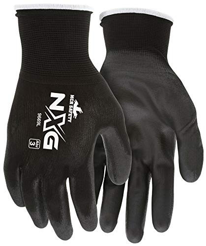 MCR Safety 9669L Nylon Knitted Shell MCR Safetys with Black PU Dipped Palm and Fingers, Black, Large, 1-Pair