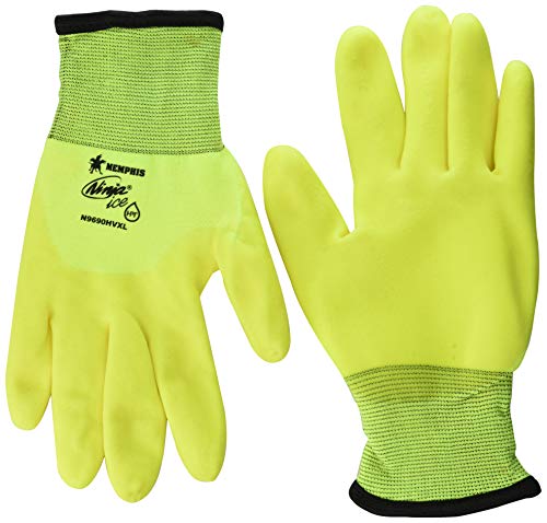 MCR Safety Ninja® Ice Hi-Visibility 15 Gauge Nylon Insulated Cold Weather Gloves, Acrylic Terry Inner, 3/4 HPT Coating, Yellow, Large , 1-Pair
