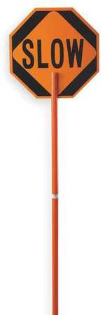 Cortina 03-822P ABS Plastic Pole Mounted Paddle Sign, Legend “STOP/SLOW”, 106″ Height, Red on Orange