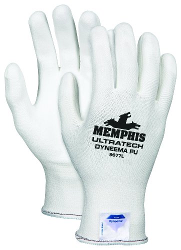 MCR Safety 9677M UltraTech Dyneema 13-gauge PU Coating Washable Gloves, White, Medium, 1-Pair