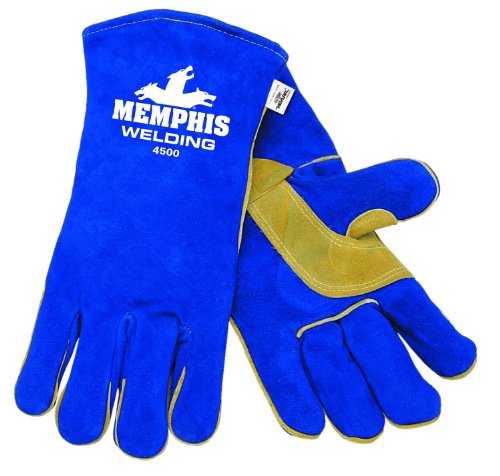 MCR Safety 4500XXL 13-Inch Memphis Split Cow Leather Welder Men’s Gloves with Self Hemmed Cuff, Blue, 2X-Large, 1-Pair